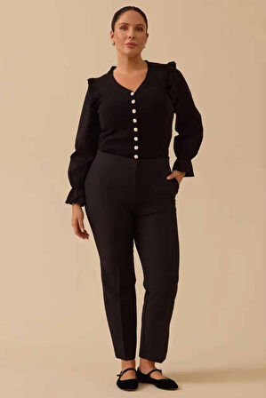 Kadın Ivy Beli Lastikli Bilek Boy Pantolon - Siyah | 40