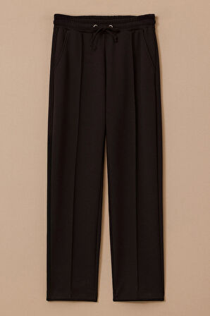 Kadın Bilek Boy Bağcıklı Pantolon - Siyah | L
