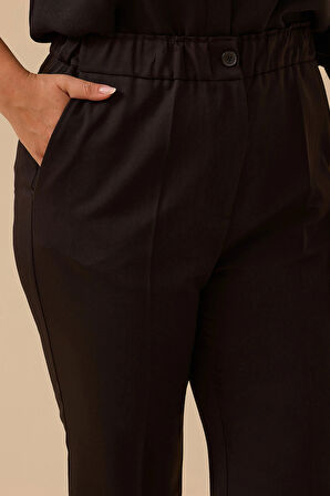 Galaxi Kadın Büyük Beden Tek Düğmeli Düz Paça Pantolon 4001 Siyah