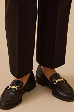 Galaxi Kadın Büyük Beden Tek Düğmeli Düz Paça Pantolon 4001 Siyah