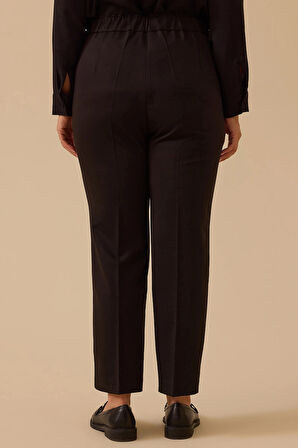 Galaxi Kadın Büyük Beden Tek Düğmeli Düz Paça Pantolon 4001 Siyah