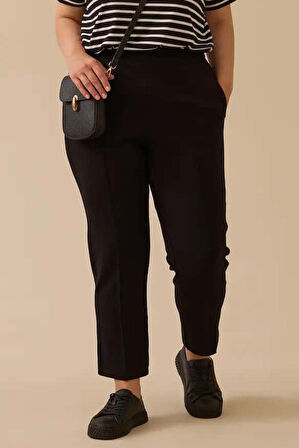 Kadın Büyük Beden Ön Dikişli Pantolon - Siyah | 46