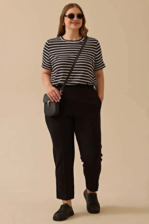 Kadın Büyük Beden Ön Dikişli Pantolon - Siyah | 48