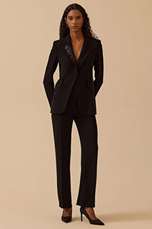 Seçil Kadın Boncuk İşlemeli Tek Düğmeli Ceket 0004 Siyah