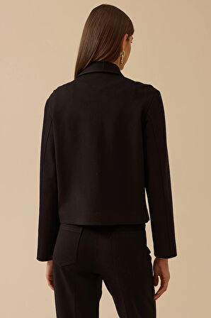 Seçil Kadın Düğmeli Cep Kapaklı Ceket 0005 Siyah