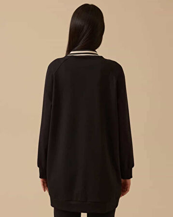 Kadın Fırfır Detaylı Fermuarlı Ceket - Siyah | M