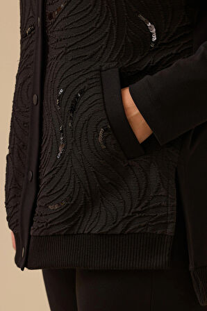 Galaxi Kadın Büyük Beden Pul Detaylı İşlemeli Ceket 4003 Siyah