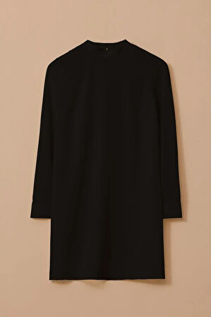 Kadın Dik Yaka Yan Yırtmaçlı Tunik - Siyah | 38