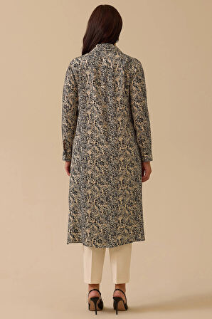 Galaxi Kadın Büyük Beden Desenli Cep Detaylı Elbise 4003 Siyah