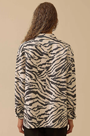 Seçil Kadın Zebra Desenli Cep Detaylı Gömlek 0010 Siyah
