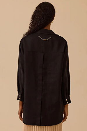 Kadın Süet Cep Detaylı Düğmeli Gömlek - Siyah | 44