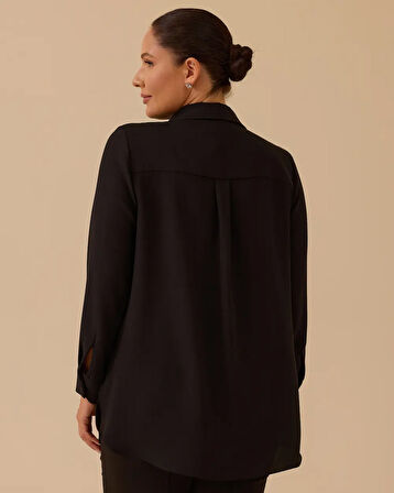 Kadın Büyük Beden Taş Detaylı Gömlek - Siyah | 48