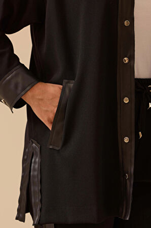 Galaxi Kadın Büyük Beden Fitilli Cepli Gömlek 4010 Siyah