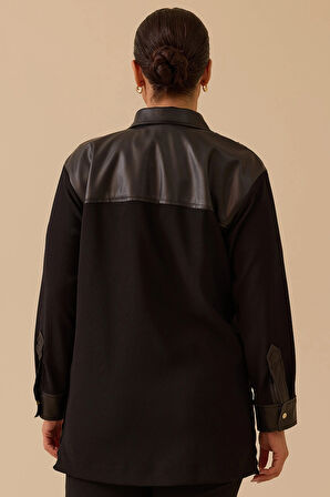 Galaxi Kadın Büyük Beden Fitilli Cepli Gömlek 4010 Siyah