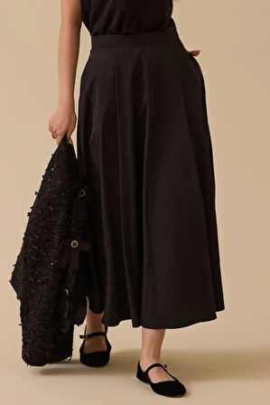 Kadın Cepli Kloş Etek - Siyah | 38
