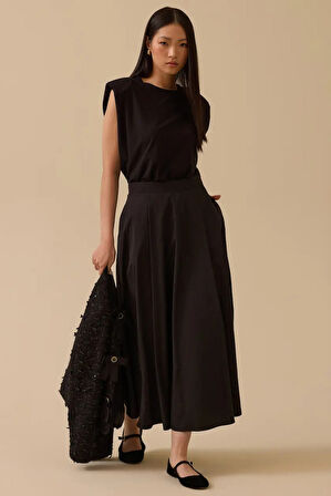 Kadın Cepli Kloş Etek - Siyah | 44