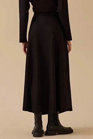 Kadın Basic Kloş Uzun Etek - Siyah | M