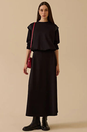 Kadın Basic Kloş Uzun Etek - Siyah | M