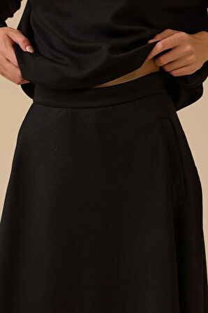 Kadın Basic Kloş Uzun Etek - Siyah | M