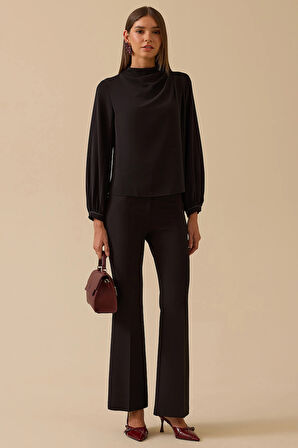 Seçil Kadın Dik Yaka Drape Detaylı Bluz 0004 Siyah