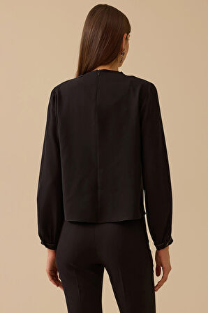 Seçil Kadın Dik Yaka Drape Detaylı Bluz 0004 Siyah