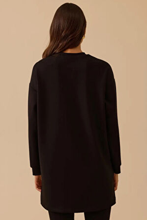 Kadın Çiçek Baskılı Sweatshirt - Siyah | M