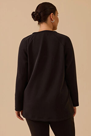 Galaxi Kadın Büyük Beden Bağcıklı Basic Sweatshirt 4002 Siyah