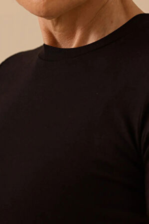 Kadın Yuvarlak Yaka Kısa Kollu Basic T-Shirt - Siyah | L