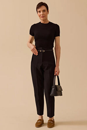 Kadın Yuvarlak Yaka Kısa Kollu Basic T-Shirt - Siyah | S