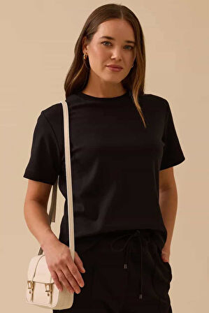 Kadın Kısa Kollu Basic T-Shirt - Siyah | M