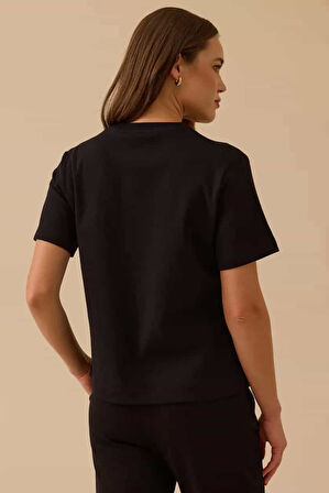 Kadın Kısa Kollu Basic T-Shirt - Siyah | M