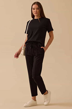 Kadın Kısa Kollu Basic T-Shirt - Siyah | M