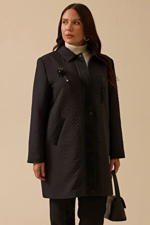 Galaxi Kadın Büyük Beden Aksesuar Detaylı Kapitone Kap 4007 Siyah