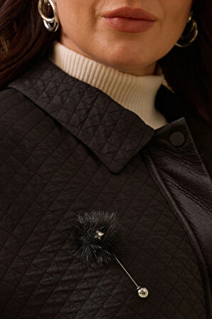 Galaxi Kadın Büyük Beden Aksesuar Detaylı Kapitone Kap 4007 Siyah