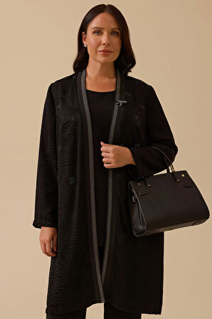 Galaxi Kadın Büyük Beden Desenli Hırkalı Takım 4001 Siyah