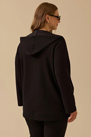 Kadın Büyük Beden Çizgili İç Bluzlu Fermuarlı Takım - Siyah | 46