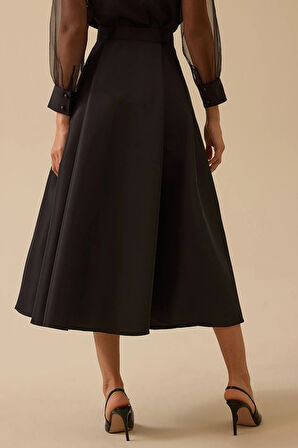 Seçil Kadın Tafta Kumaş Yüksek Bel Şık Kloş Etek 8001 Siyah