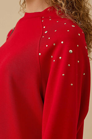 Seçil Kadın Omuz Detaylı Oversize Sweatshirt 0005 Kırmızı