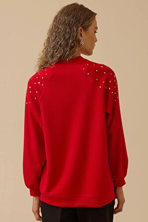Seçil Kadın Omuz Detaylı Oversize Sweatshirt 0005 Kırmızı
