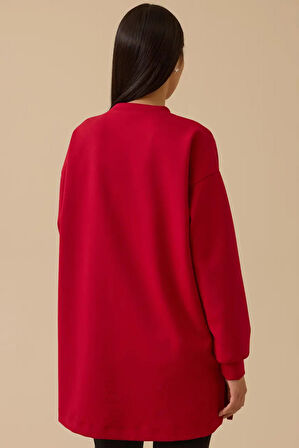 Kadın Çiçek Baskılı Sweatshirt - Kırmızı | L