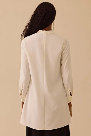 Kadın Dik Yaka Yan Yırtmaçlı Tunik - Ekru | 42