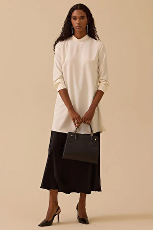 Kadın Dik Yaka Yan Yırtmaçlı Tunik - Ekru | 42