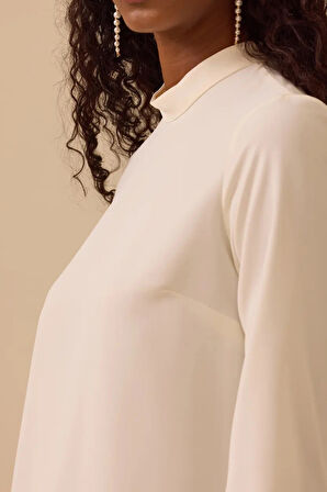 Kadın Dik Yaka Yan Yırtmaçlı Tunik - Ekru | 42