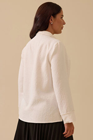 Galaxi Kadın Büyük Beden Boncuk Detaylı Dokulu Gömlek 4006 Ekru