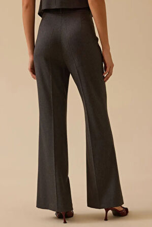 Kadın Yüksek Bel Paça Detaylı Pantolon - Gri | 36