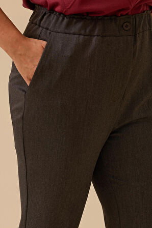 Galaxi Kadın Büyük Beden Tek Düğmeli Düz Paça Pantolon 4001 Gri