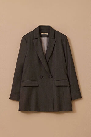 Kadın Çift Düğmeli Kruvaze Ceket - Gri | 40