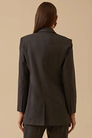 Kadın Çift Düğmeli Kruvaze Ceket - Gri | 42