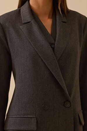 Kadın Çift Düğmeli Kruvaze Ceket - Gri | 42