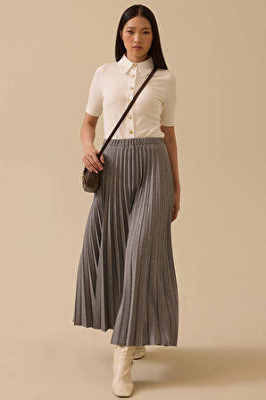 Seçil Kadın Elastik Bel Pliseli Etek 1006 Gri